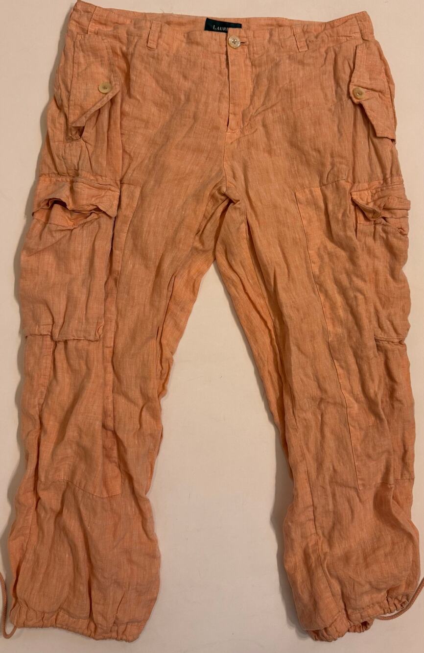Lauren Ralph Lauren Women's Orange Cargo Utility Ankle Tie Linen Sz 14W
